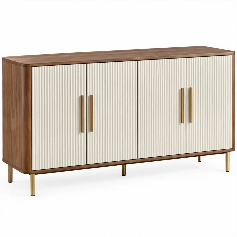 Dressoirkast met 4 deuren, 160 x 40 x 85 cm, walnootbruin/crème/goudkleurig