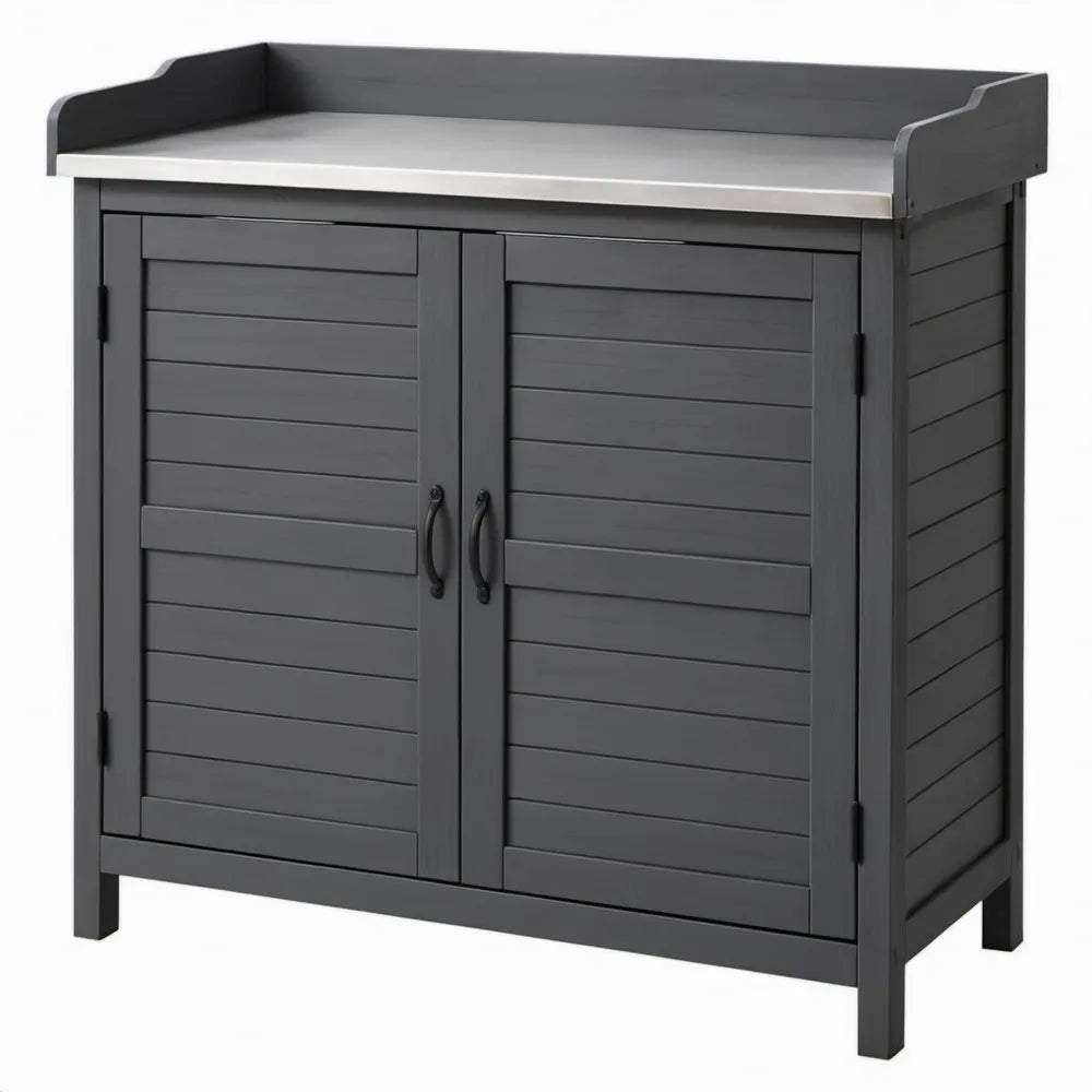 Donkergrijze MDF-kast met 2 deuren en opstaand bovenblad, 100 x 55 x 92 cm