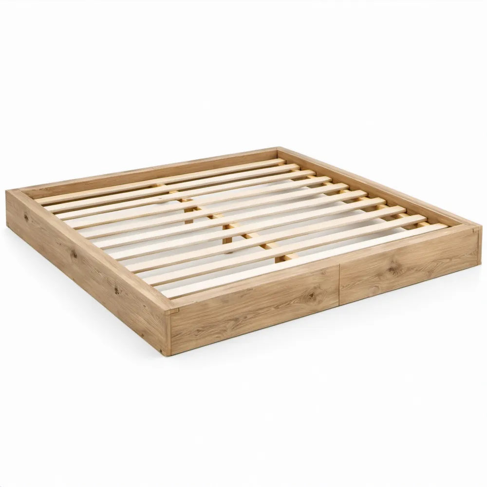 Bedframe van massief eikenhout naturel 160 x 200 cm met lattenbodem