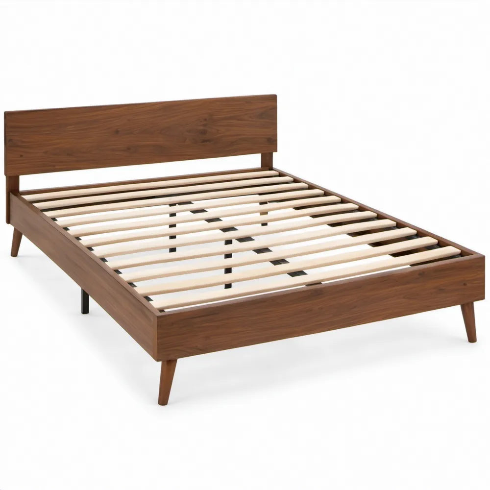 Tweepersoonsbed 160 x 200 cm in walnootbruin met lattenbodem