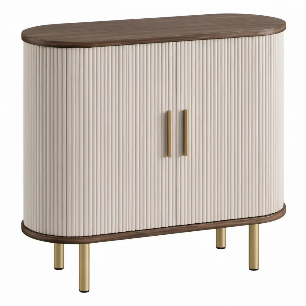 Dressoirkast met 2 deuren, 90 x 40 x 100 cm - Crème/Donkerbruin/Goudkleurig