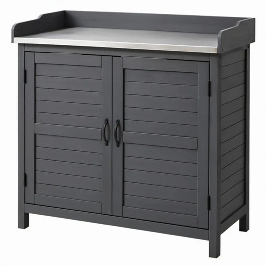 Donkergrijze MDF-kast met 2 deuren en opstaand bovenblad, 100 x 55 x 92 cm