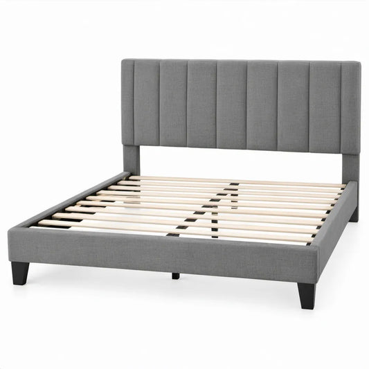 Gestoffeerd bed met hoofdbord en lattenbodem 160 x 200 cm – Grijs/Zwart