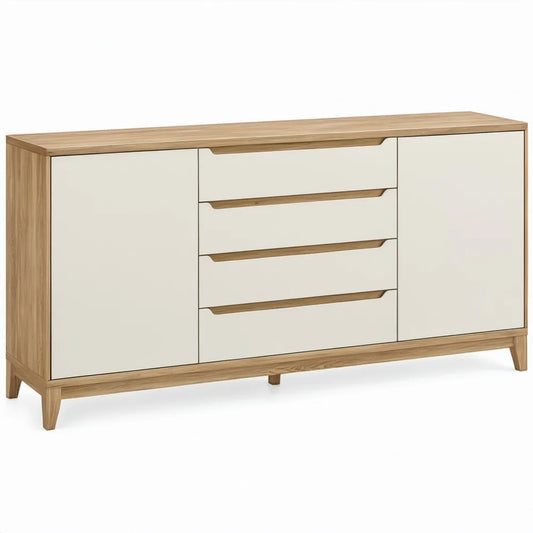 Dressoir met 4 lades en 2 deuren, 160 x 40 x 85 cm, eikenkleurig en gebroken wit