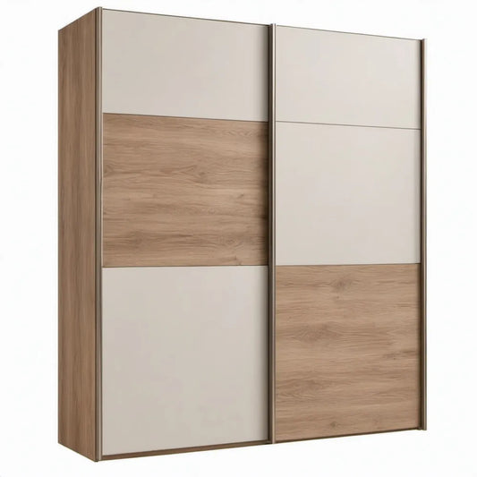Schuifdeurkast met 2 deuren 200 x 60 x 220 cm Beige/Eikenkleurig