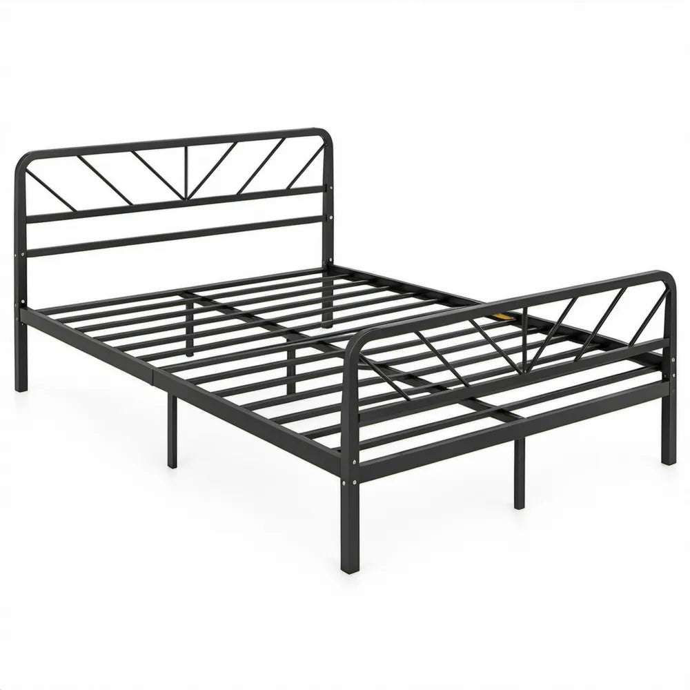 Zwart stalen bedframe met lattenbodem, 140 x 200 cm
