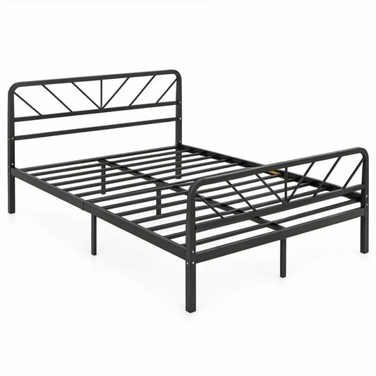 Zwart stalen bedframe met lattenbodem, 140 x 200 cm
